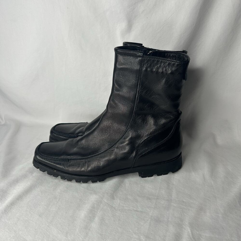 Vivace Lined Black Leather Boots Size 37 Vibram Side Zip